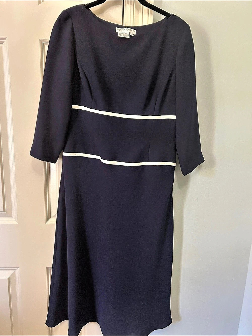 Maggy London Navy Blue Color Block Midi Dress 6P